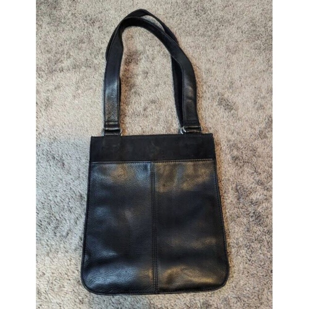 EUC Fossil Black Leather & Polyester Fabric Trim Slim Shoulder Bag Purse